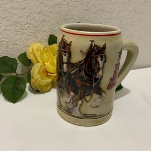 Vintage 1991 Budweiser World Famous Clydesdales Holiday Ceramarte Mug Beer Stein